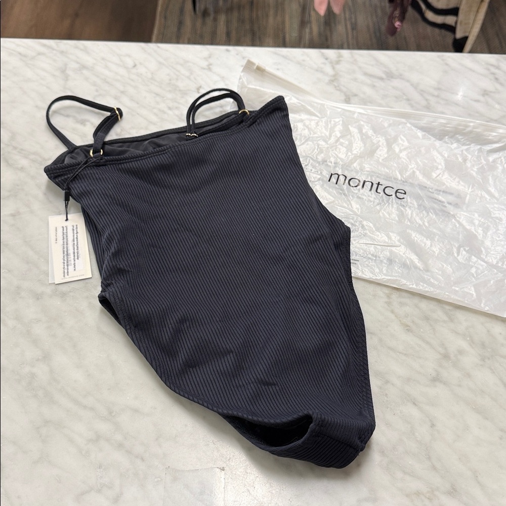 MONTCE NWT Black Rib Jacelyn One Piece Swimsuit Size XS - Picture 3 of 11